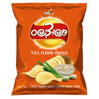 חטיף תפוחי אדמה צ'יפס בטעם שמנת ובצל תפוצ'יפס עלית 50 גרם